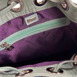 Pineda Covalin Bucket Handbag Purse Mariposa Butterfly Silk Jacquard & Leather Blue Photo 2