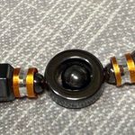 Black Hematite Beaded Necklace Heart Pendant Orange Silver Tone Accents Photo 15