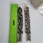 Animal Print Mesh Metal Long Earrings with Chain Fringe Gold Photo 2