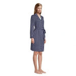 Lands' End Lands’ End Cotton Above Knee Length Robe Deep Sea Navy Stripe Plus Size 1X - 2X Photo 2