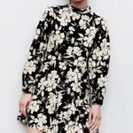 ZARA Dress XS Black White Floral High Neck Mini Flair Boho Peasant Oversized Photo 0