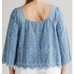 Caslon  Plus Size Cotton Eyelet Top Blue White Boho 3/4 Sleeve Peasant Blouse 2X Photo 4