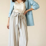 REWASH  | Tan Striped Paper Bag Cropped Pants Sz L Photo 0