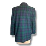 Vintage 90s Petite Green Navy Blue Plaid Wool Blazer Jacket Gold Buttons Preppy Size 16P Photo 2