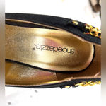 Shoe Dazzle 6.5 Platform Faux Suede Black Stiletto Heels with Gold Chain Accents Photo 6