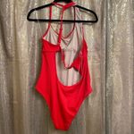 Shade & Shore  cherry red ribbed asymmetrical one piece swimsuit XL NWT Photo 1