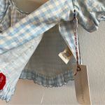 Love Shack Fancy Top Breonna Puff Sleeve Gingham Crop Top in Blue Patriot Sz 0 NWT Photo 13