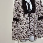 Tory Burch Women’s Long Sleeve Tie Front Cotten Elephant Print Blouse size 8 Photo 2