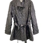 Chico's Quilted Metallic Belted Double Breasted Jacket Size M Black Old Money Photo 1
