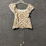 Altar'd State Heart Top Womens Small Beige Geometric Print Lace Trim Square Neck Photo 1