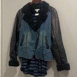 Tribal Jeans Y2K faux shearling pleather moto jacket zip with fur Blue Size M Photo 1