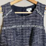 J.Crew Factory Tweed Fringe Sheath Dress Women's 2 Navy Sleeveless Career Preppy Blue Photo 7