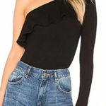 Michael Lauren  Gonzola Ruffle One Shoulder Top‎ in Black Size US XS Photo 0