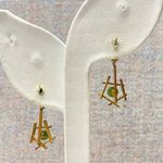Gold Tone Geometric Jade Drop Earrings Dangle Statement Modernist Good Luck Photo 3