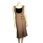 Vintage Min Woo Style Plaid Jumper Wrap Dress Brown Check Midi Pleated Medium Photo 2