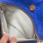 Handmade Italian Italy Leather Crossbody Purse Boho Fringe Embossed Floral Blue Gold NWOT Photo 6