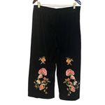 ZARA  Womens Black Velvet Floral Embroidered Pants Size L Wide Leg Boho Grandma Photo 3