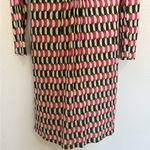 BODEN Geometric Print Long Sleeve Ruched Sheath Dress Size 8 Pink Green White Photo 5