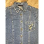 Speed Star Women M Shirt Blue Denim Floral Embroidery Cotton Button Down VTG Size M Photo 1