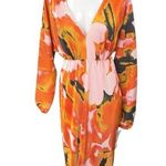ASOS NEW  Orange Floral Long Sleeve V-Neck Long Sleeve Blouson Maxi Dress Size 4 Photo 0