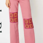 Judy Blue  Dusty Pink High Waist Jeans Crochet‎ Patch Wide Leg Women 13/31 Photo 0