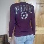 PINK - Victoria's Secret VS PINK Long Sleeve T Shirt Bling Dog Logo Burgundy Front Pocket Size XS Rare Photo 1