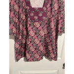 Vermont Country Store Peasant Blouse Smock Womens L Maroon Floral Short Sleeve Pink Size L Photo 3
