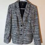 DKNY  Tweed Blazer Fringed Jacket Career Business Black‎ Gray White Size 8 Photo 0