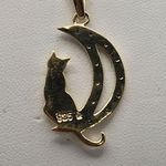 Danbury Mint Gold Plated Sterling Silver & Diamond Cat & Moon Pendant Necklace Gold Photo 4