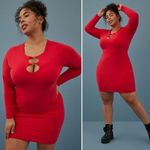Torrid NWT Festi Long Sleeve O-Ring Red Mini Bodycon Dress Photo 1