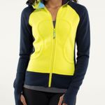 Lululemon full zip scuba hoodie 15” PTP in navy & yellow Photo 0