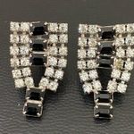 Vintage Signed PAT 1967965 Black/Clear Pave Rhinestones Clip On Earrings 11.0g Black Photo 2