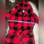 PINK - Victoria's Secret Victoria's Secret Pink Bling Plaid Fleece Hooded Robe Red/Black/Silver Dog XS Photo 7