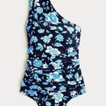 J.Crew NWT  Ruched One-Shoulder One-Piece Swimsuit Midnight-Blue Floral Size 24 Photo 0