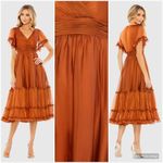 Mac Duggal NWT  Flutter Sleeve Tiered Skirt Midi Dress Photo 2