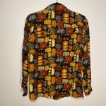 J. McLaughlin  for Sanyo Vintage 100% Silk Purse Print Button Down Blouse size 10 Photo 5