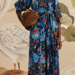 Farm Rio NWT  Arabesque Floral Blue Midi Dress XXS Photo 0