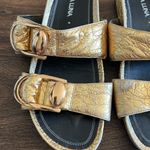 Luna Stella  Metallic Gold Leather Slides Photo 2