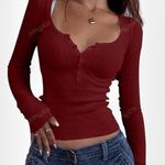 SheIn Burgundy Ribbed Long Sleeve Top Photo 1