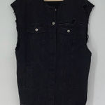 HWY Jeans Button Front Distressed Raw Cut Off Denim Trucker Vest Black Large Photo 0