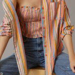 Anthropologie Pilcro Long Sleeve Stripe Button Down Oversized Shirt Blouse Multi Photo 0