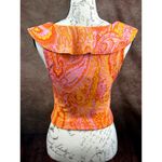 ZARA Sleeveless Stretch Summer Jacquard Paisley Ruffle Top Orange Yellow size S Photo 6
