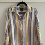 Jones New York Linen Striped Shirt/Dress - Blue, Yellow, White Photo 1