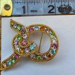 Joan Rivers Vintage  Gold Tone Multicolor Studded Rhinestone Statement Brooch Pin Photo 5