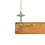 Avon Silver Tone Ornate Cross Pendant Blue Rhinestone Necklace Religious Photo 6