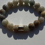 Jade MultiColor Jade Gray Cream Brown Stone Round Bead Bracelet Size 6.5 Green Photo 0