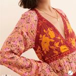 Free People  Tilda Wrap Dress Bohemian Patchwork Maxi Red Orange Medium NWOT Photo 1