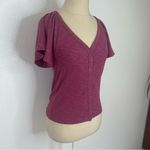 Gap  Size Small Essential Rib Flutter Sleeve Button-Front Top Dry Rose Pink Photo 2