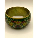 Vintage Floral Butterfly Wide Bangle Bracelet Green Enamel Boho Fairycore Photo 7