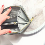 Fossil Leather Zip Around Wallet Colorblock Gray Yellow Pink RFID Style Photo 10